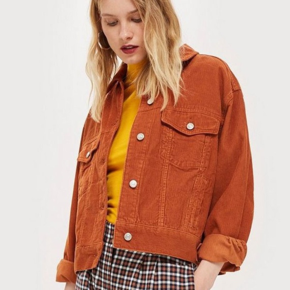 ORANGE CORDUROY TOPSHOP MOTO JACKET